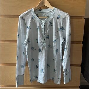 Floral Waffle Knit Henley Long Sleeve Top